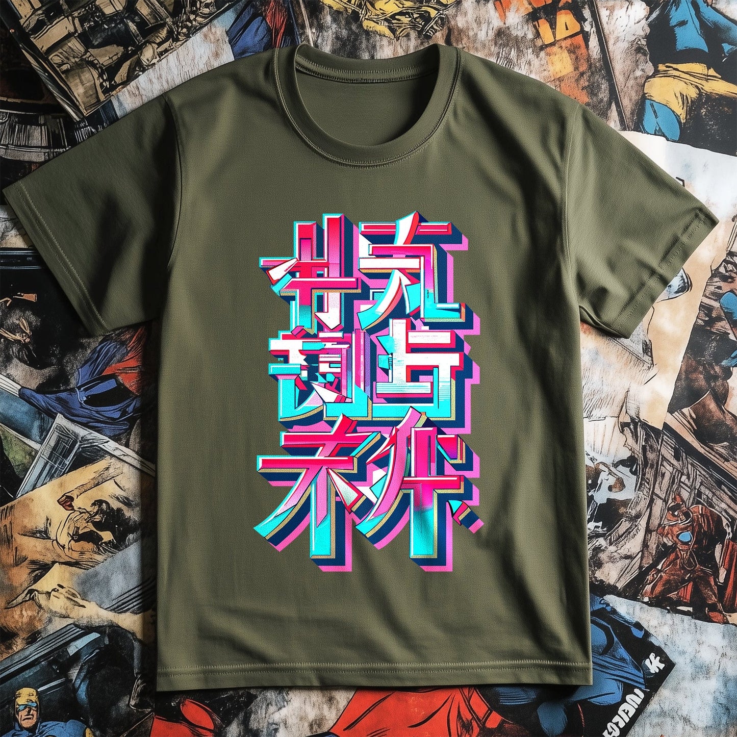 Neon Anime Text T-Shirt