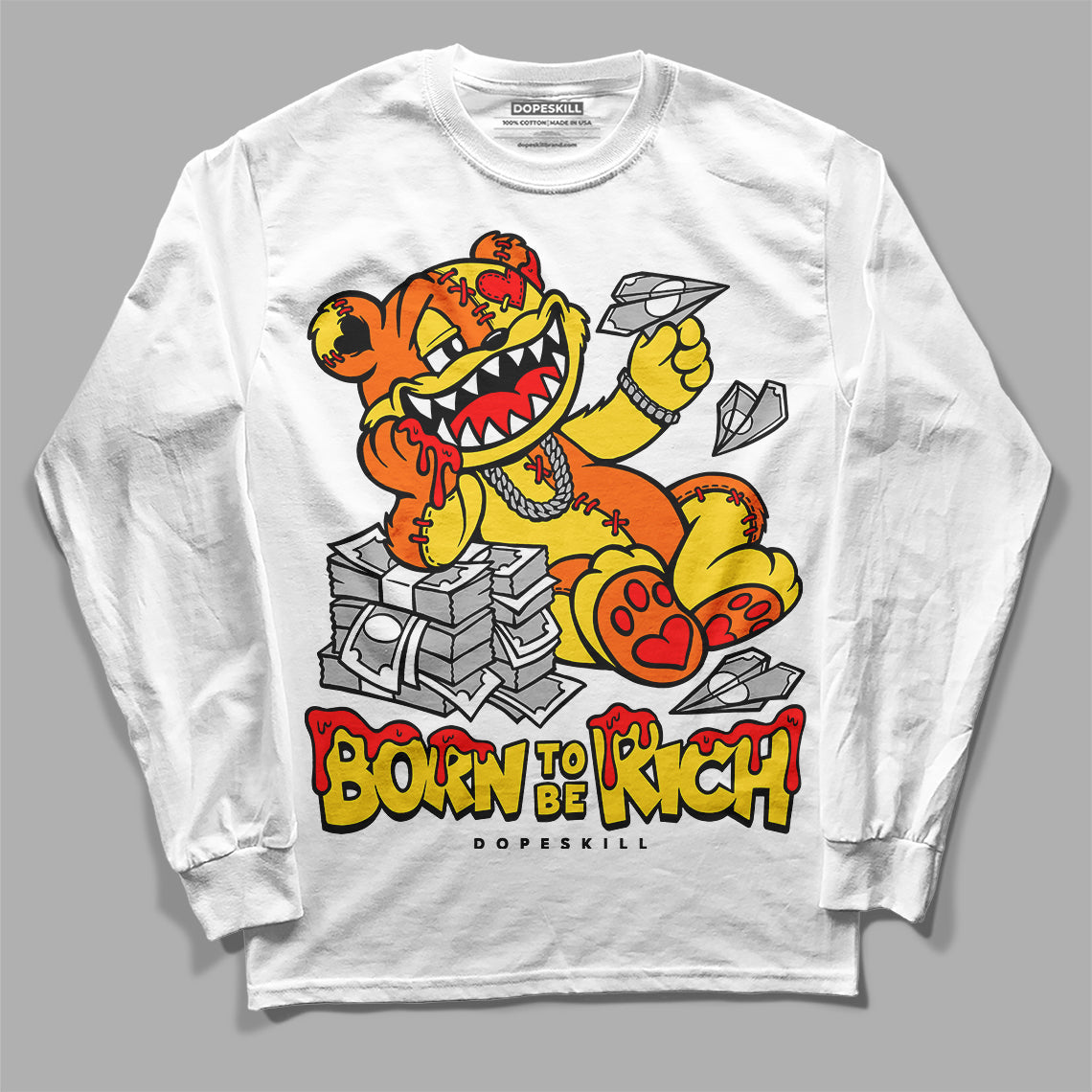 Black Tour Yellow AJ 4 Thunder DopeSkill Long Sleeve T-Shirt Born To Be Rich Graphic