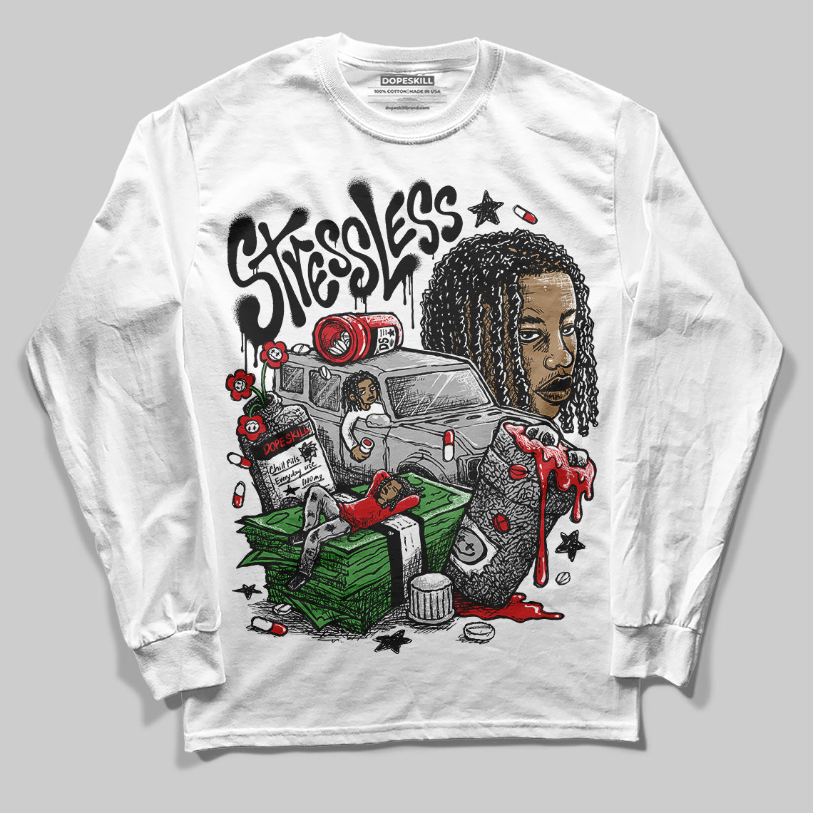 Black Cement 3s DopeSkill Long Sleeve T-Shirt Stressless Graphic