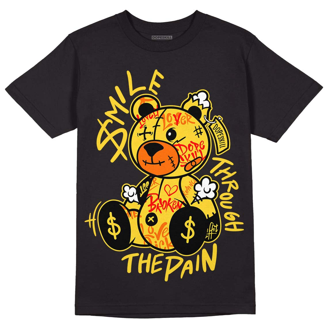 Black Tour Yellow AJ 4 Thunder DopeSkill T-Shirt Smile Through The Pain Graphic