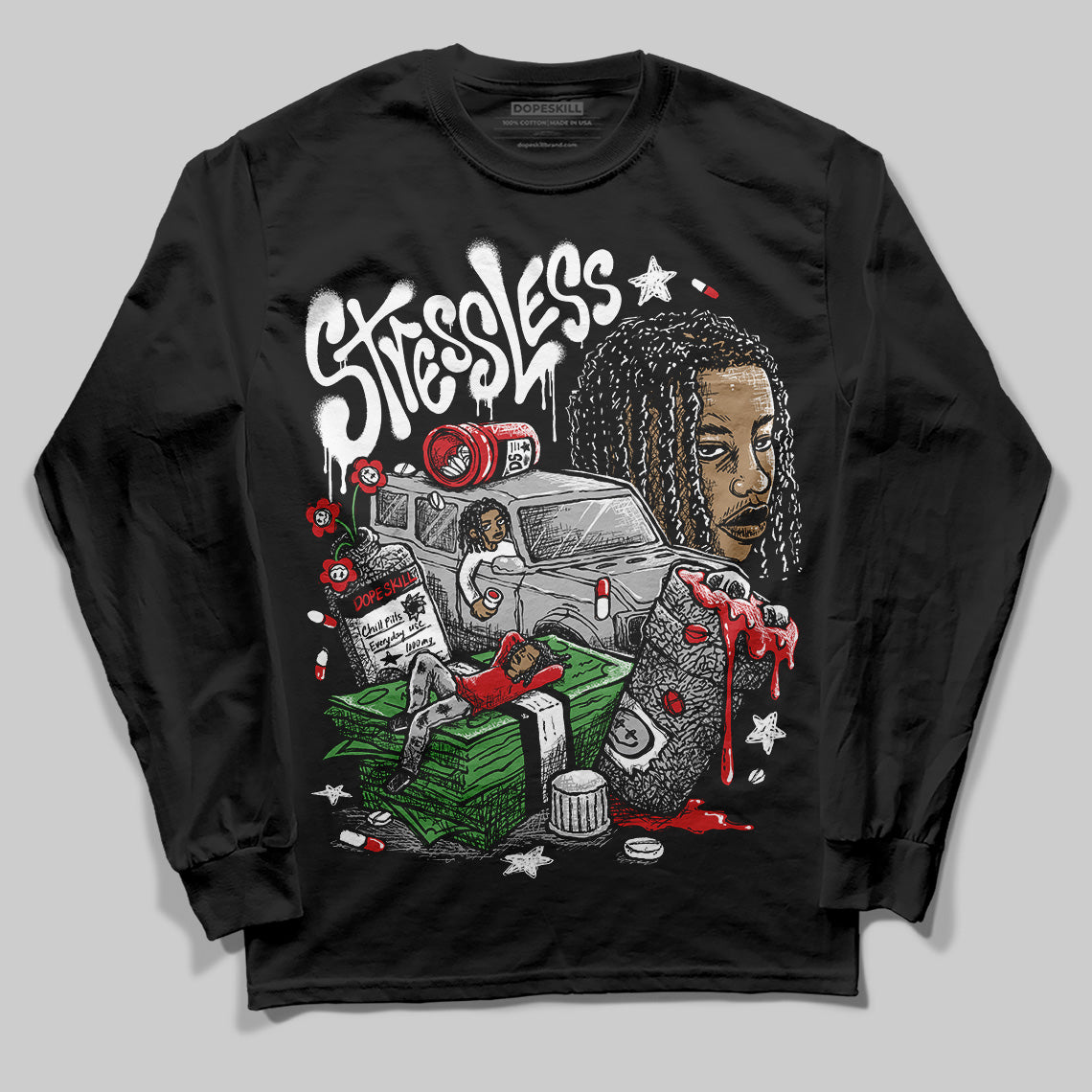 Black Cement 3s DopeSkill Long Sleeve T-Shirt Stressless Graphic