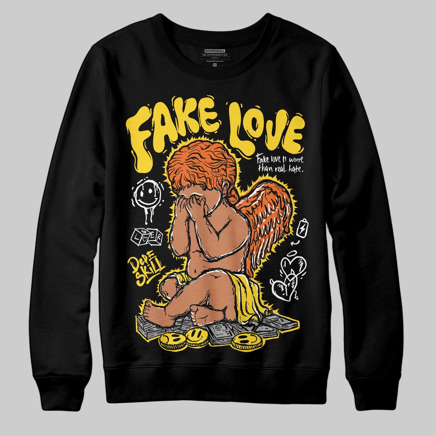 Black Tour Yellow AJ 4 Thunder DopeSkill Sweatshirt False Love Graphic