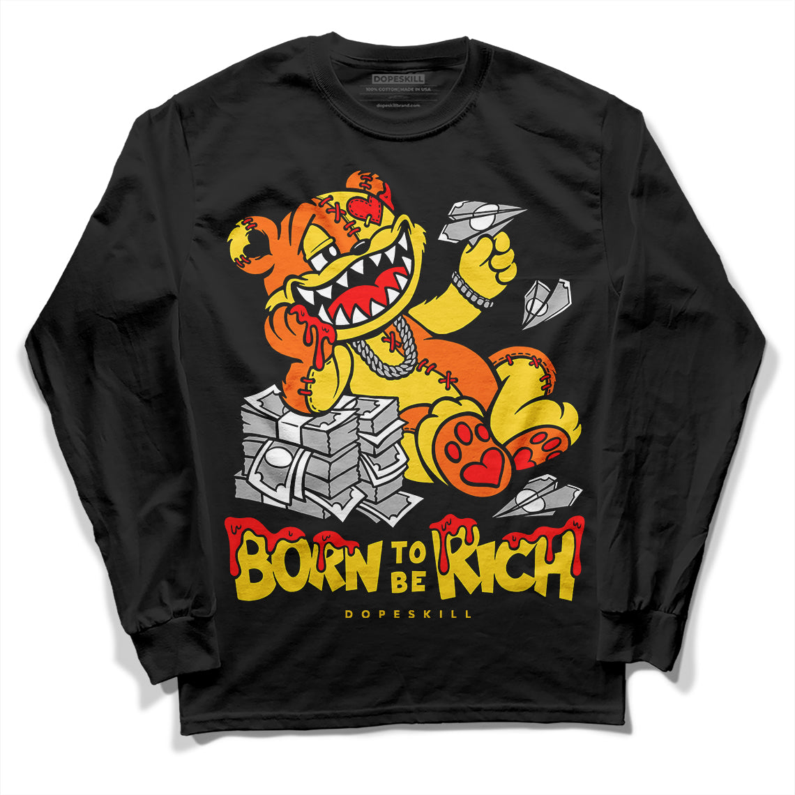 Black Tour Yellow AJ 4 Thunder DopeSkill Long Sleeve T-Shirt Born To Be Rich Graphic