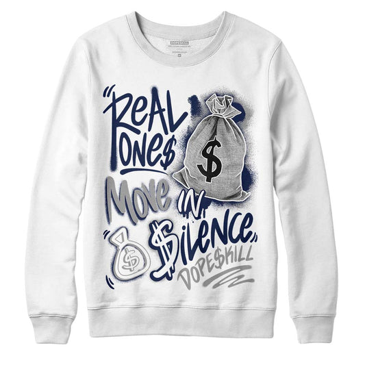 AJ Spizike White Obsidian DopeSkill Sweatshirt Real Ones Move In Silence Graphic