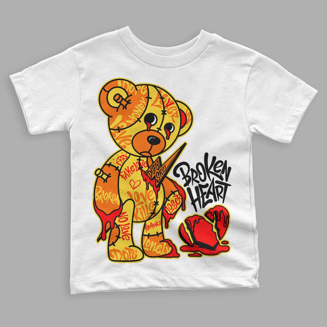 Black Tour Yellow AJ 4 Thunder DopeSkill Toddler Kids T-shirt Broken Heart Graphic