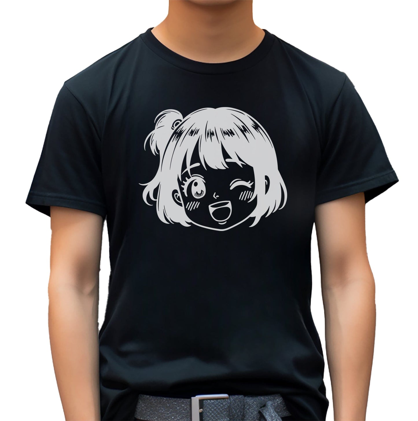 Happy Anime Face T-shirt - Cheerful