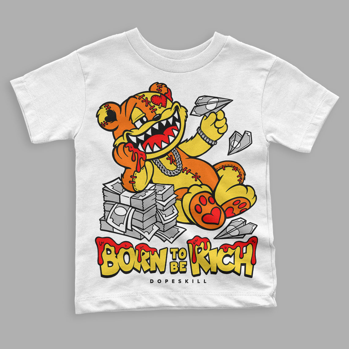 Black Tour Yellow AJ 4 Thunder DopeSkill Toddler Kids T-shirt Born To Be Rich Graphic