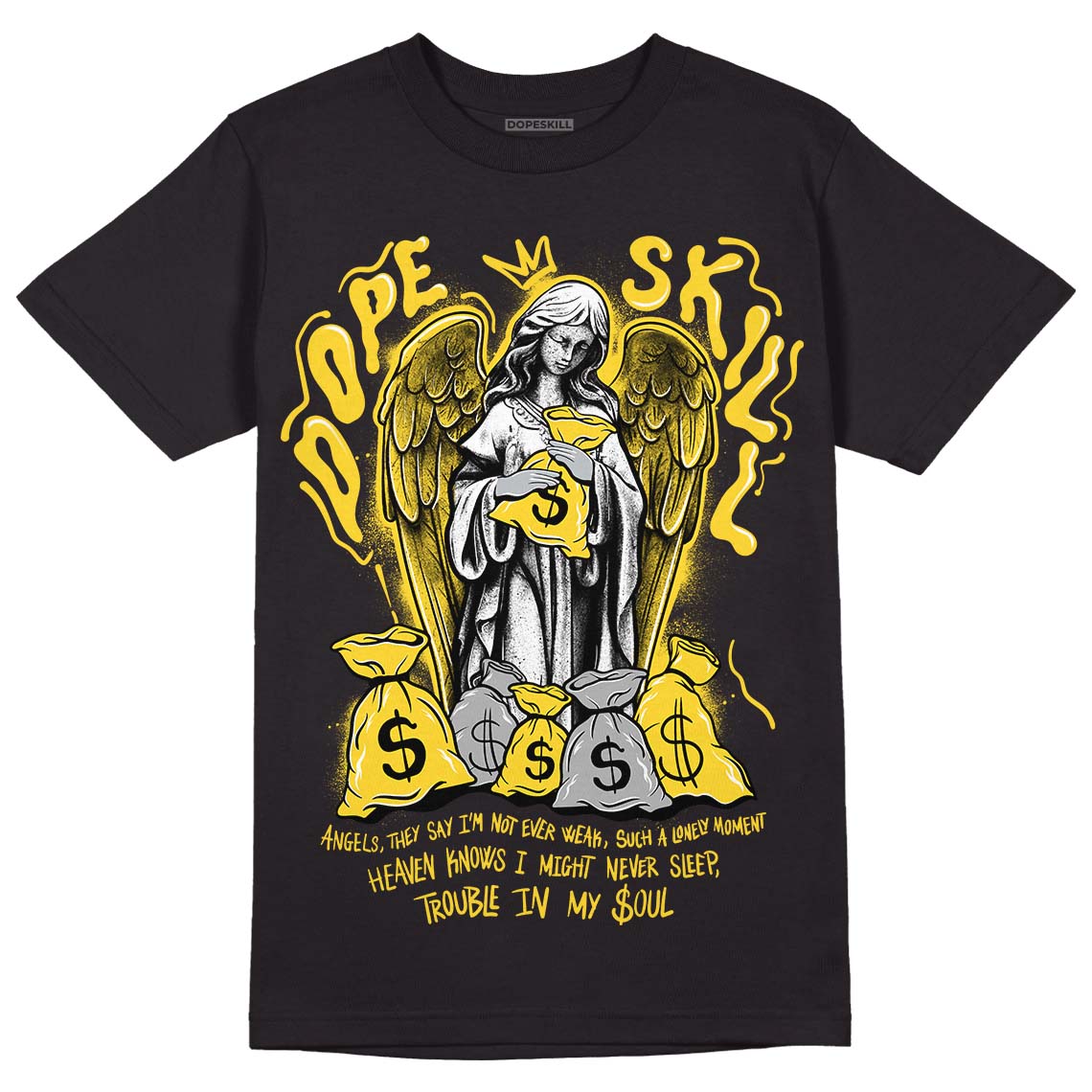 Black Tour Yellow AJ 4 Thunder DopeSkill T-Shirt Angels Graphic
