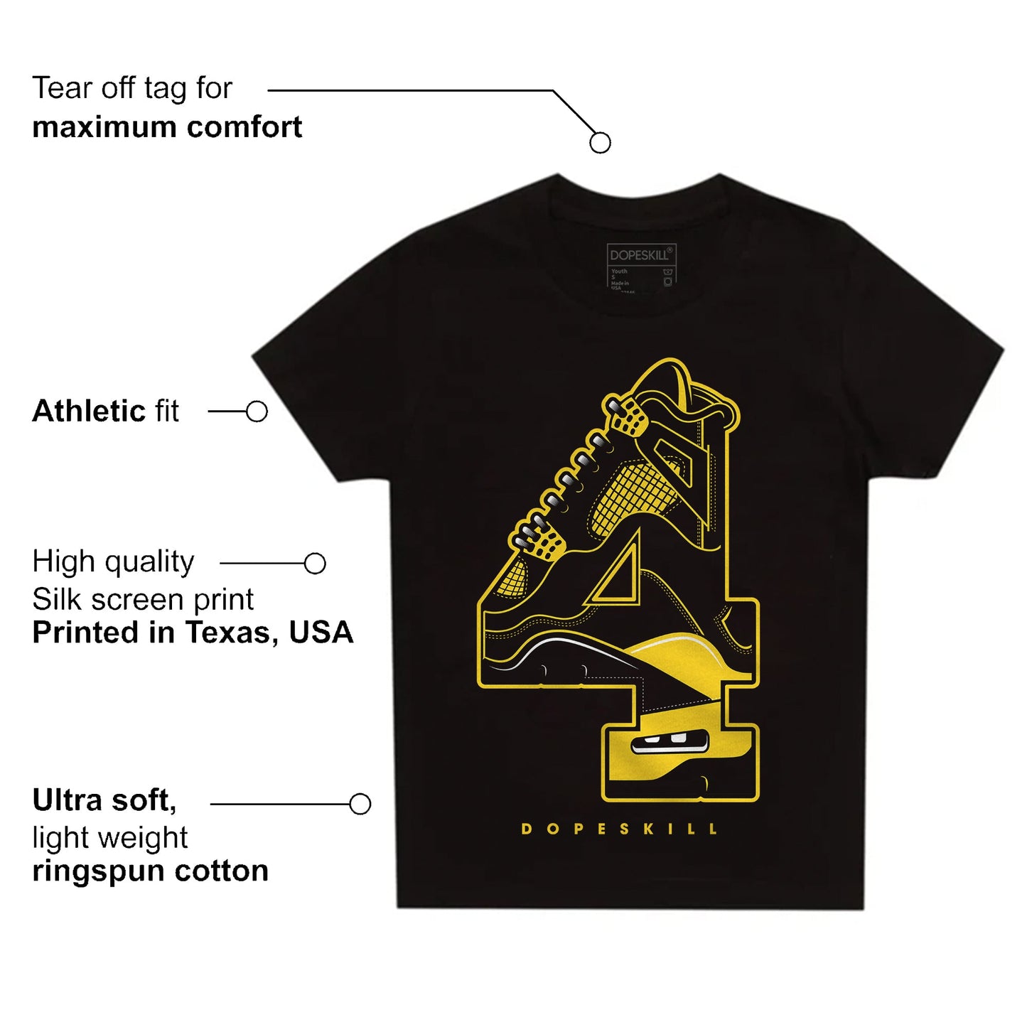 Black Tour Yellow AJ 4 Thunder DopeSkill Toddler Kids T-shirt No.4 Graphic