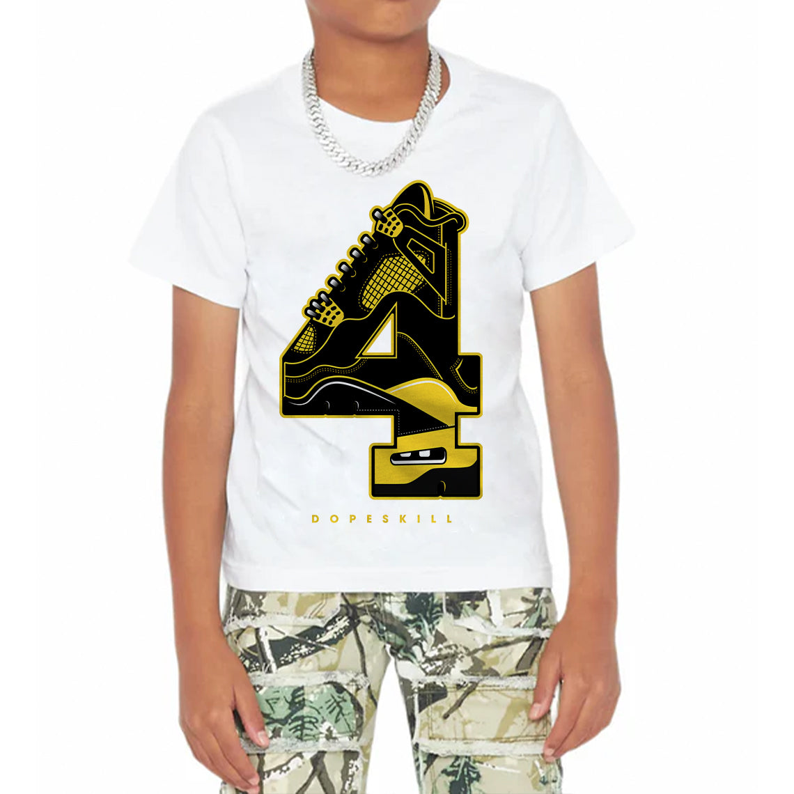 Black Tour Yellow AJ 4 Thunder DopeSkill Toddler Kids T-shirt No.4 Graphic