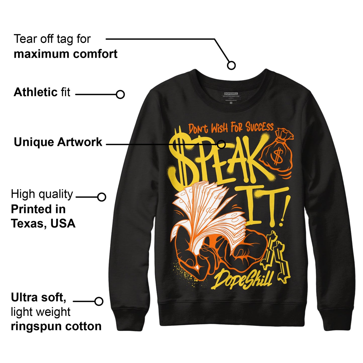 Black Tour Yellow AJ 4 Thunder DopeSkill Sweatshirt Speak It Graphic