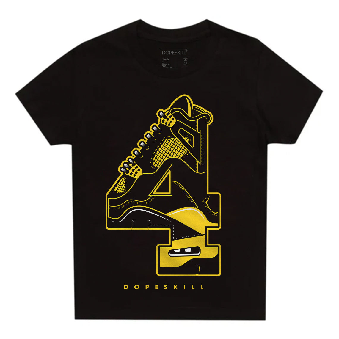 Black Tour Yellow AJ 4 Thunder DopeSkill Toddler Kids T-shirt No.4 Graphic