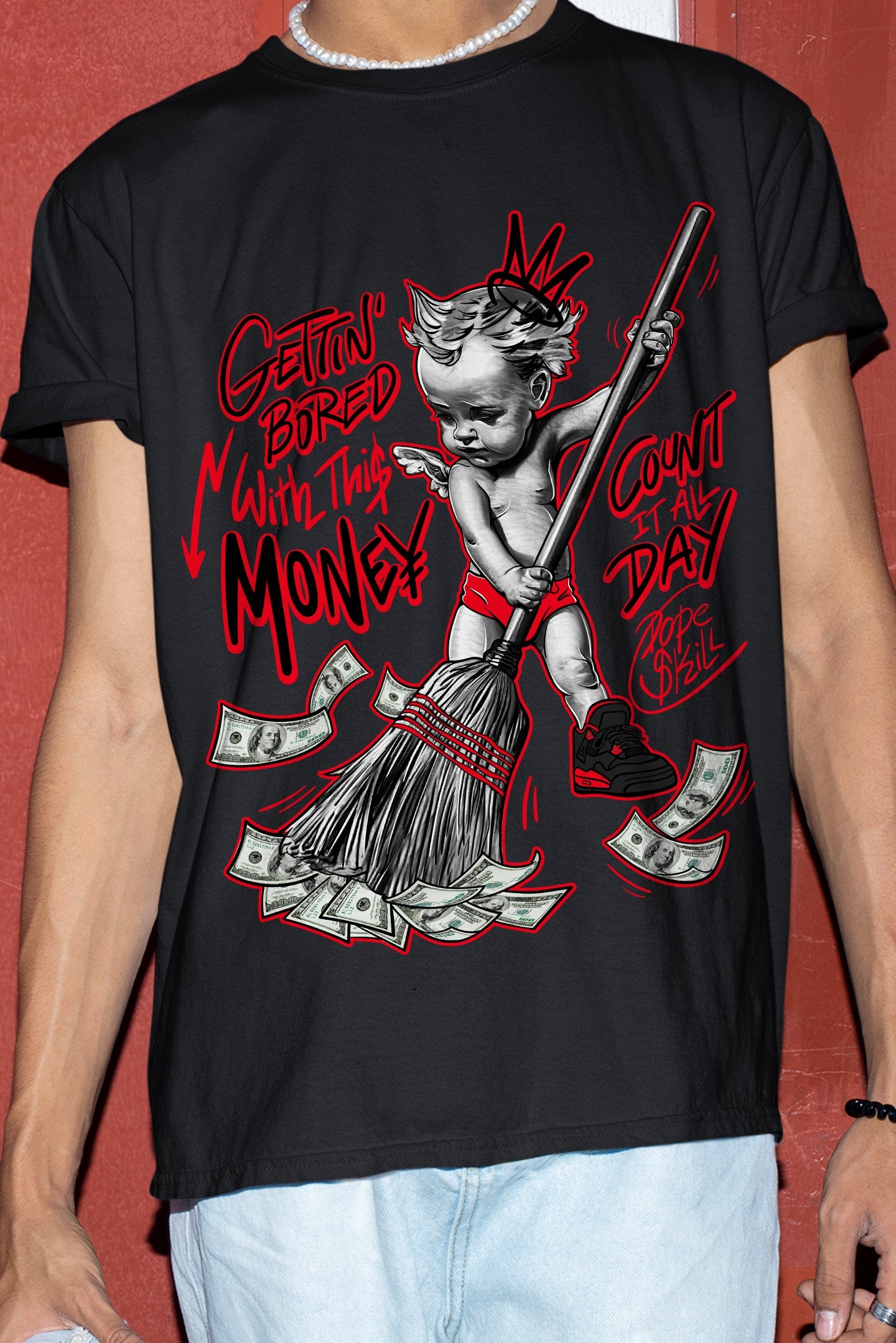 AJ 4 Red Thunder DopeSkill T-shirt Gettin Bored With This Money Graphic