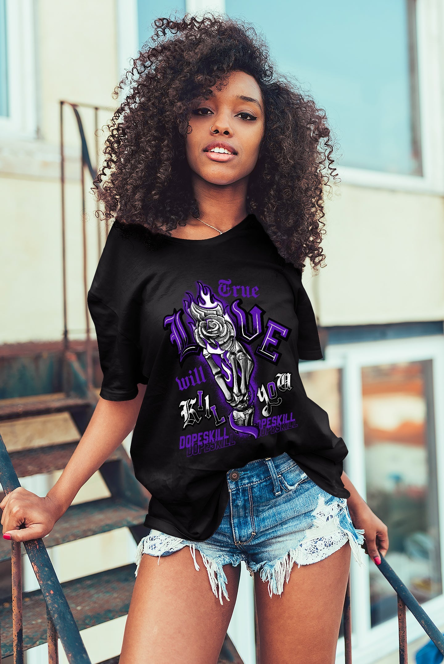 AJ 13 Court Purple DopeSkill T-Shirt True Love Will Kill You Graphic
