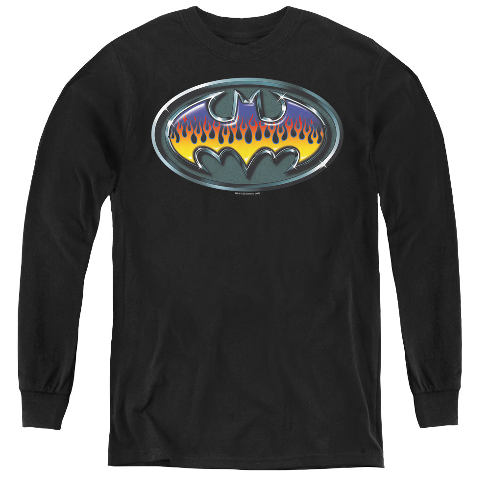 Batman Hot Rod Shield Long Sleeve Kids Youth T Shirt Black