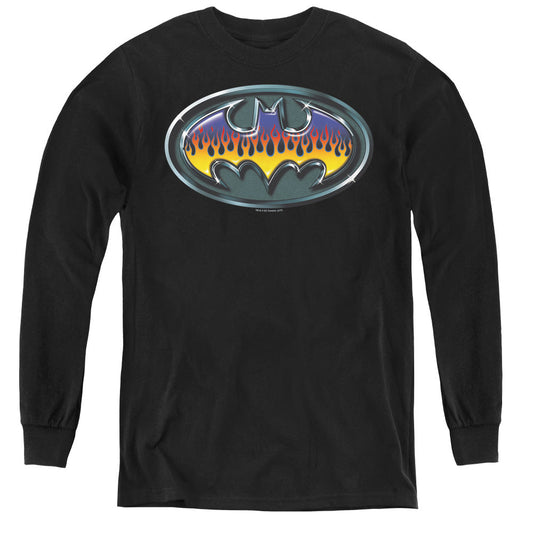 Batman Hot Rod Shield Long Sleeve Kids Youth T Shirt Black