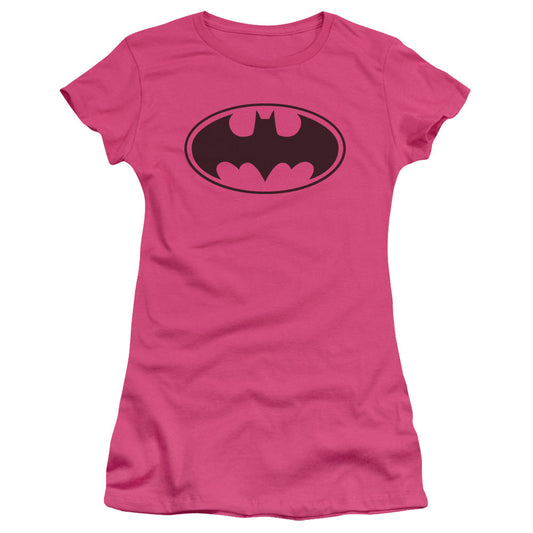 Batman Black Bat Junior Sheer Cap Sleeve Womens T Shirt Hot Pink
