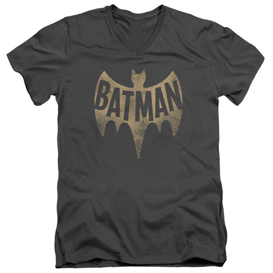 Batman Classic Tv Vintage Logo Mens Slim Fit V Neck T Shirt Charcoal