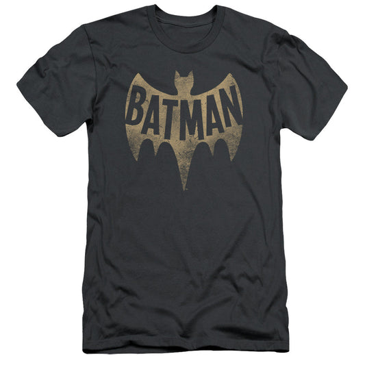 Batman Classic Tv Vintage Logo Slim Fit Mens T Shirt Charcoal