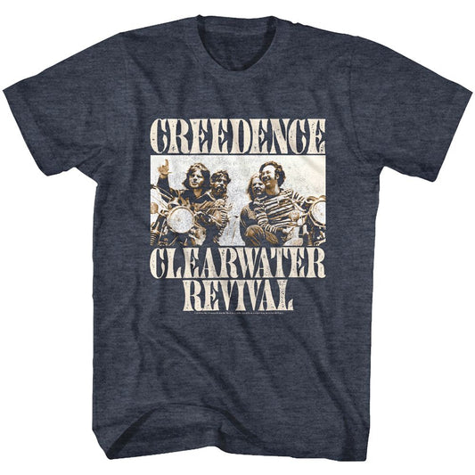Creedence Clearwater Revival - Bikes Photo - American Classics - Blue Front Print Adult Short Sleeve Heather T-Shirt