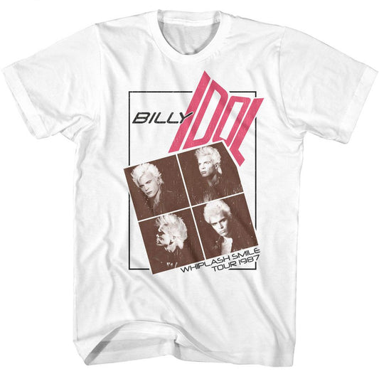 Billy Idol - Four Photo Warped Text - American Classics - Solid White Adult Short Sleeve T-Shirt