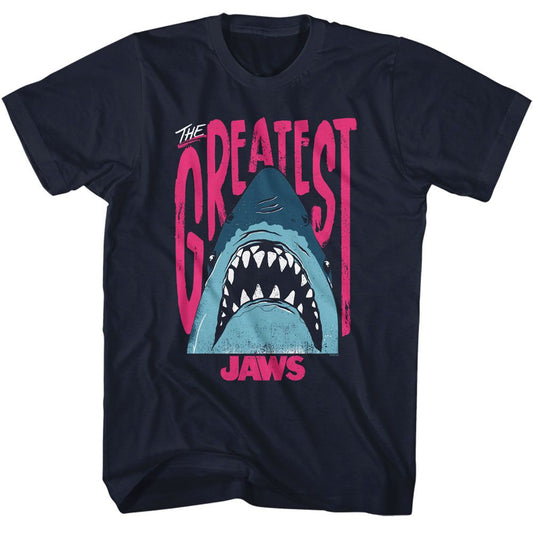 Jaws - The Greatest Shark - American Classics - Solid Blue Adult Short Sleeve T-Shirt