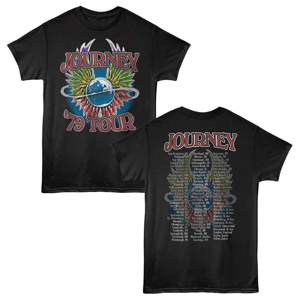 Journey - 79 Tour Locals - Officially Licensed - Black Solid 2-Sided Print Adult Short Sleeve T-Shirt