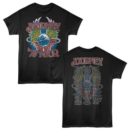Journey - 79 Tour Locals - Officially Licensed - Black Solid 2-Sided Print Adult Short Sleeve T-Shirt