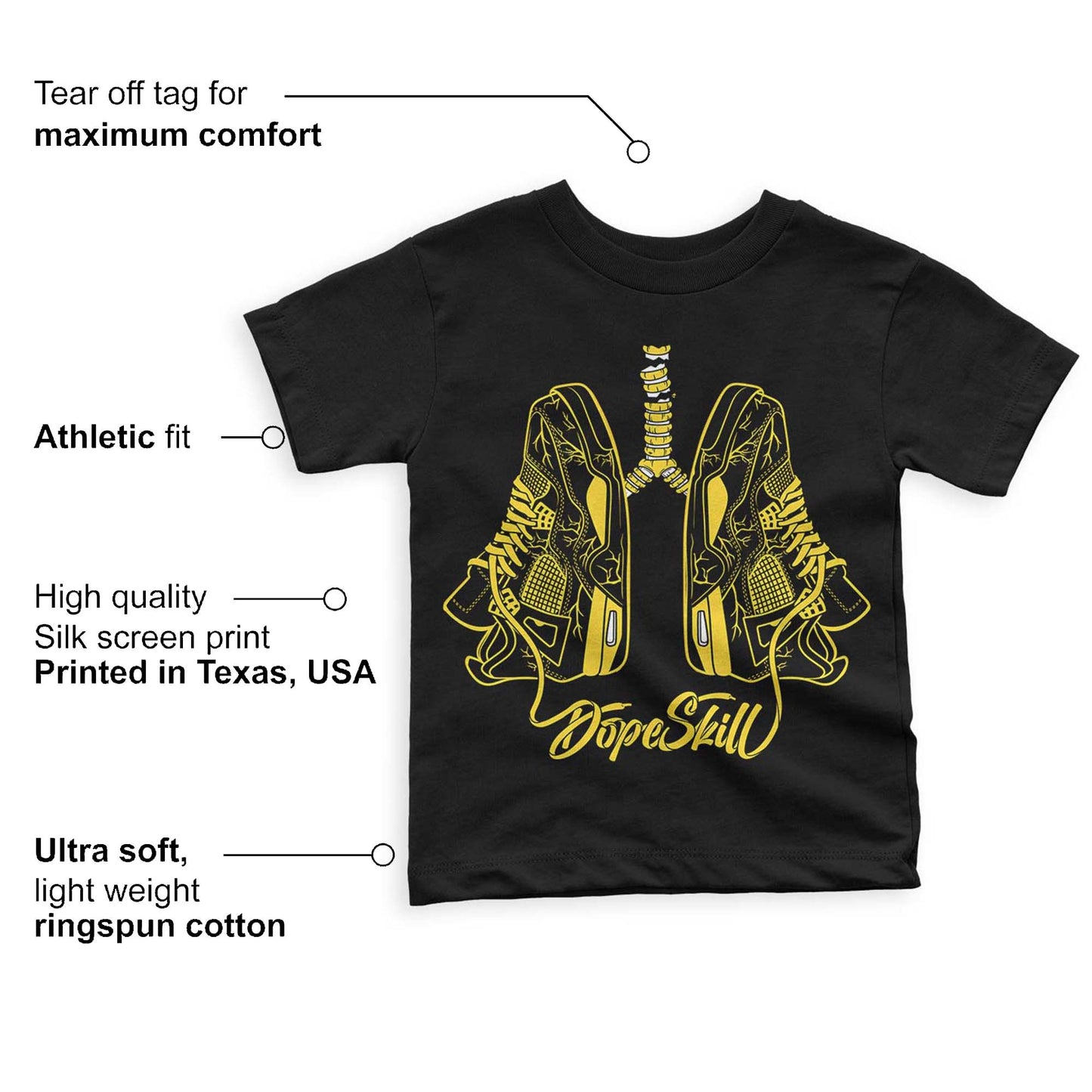 Black Tour Yellow AJ 4 Thunder DopeSkill Toddler Kids T-shirt Breathe Graphic