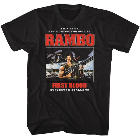 Rambo - Text Stack - American Classics - Solid Black Adult Short Sleeve T-Shirt