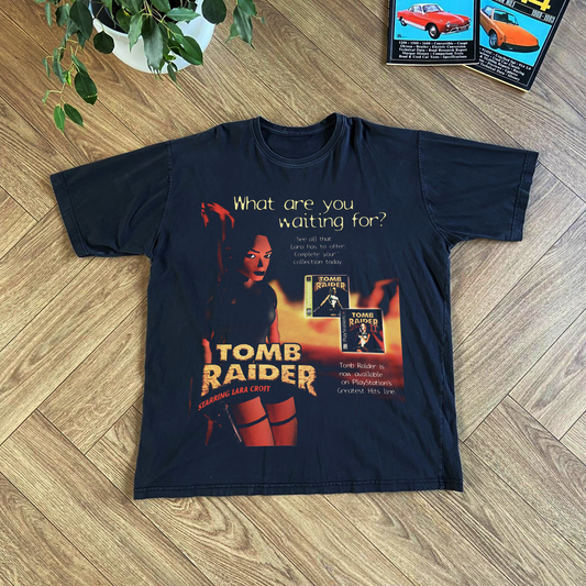 'TOMB RAIDER' 90s VINTAGE VIDEO GAME AD BLACK PROMO T-SHIRT