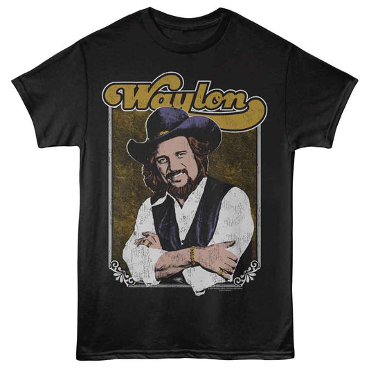 Waylon Jennings - Crossed Arms Photo - Officially Licensed - Black Solid Front Print Adult Short Sleeve T-Shirt
