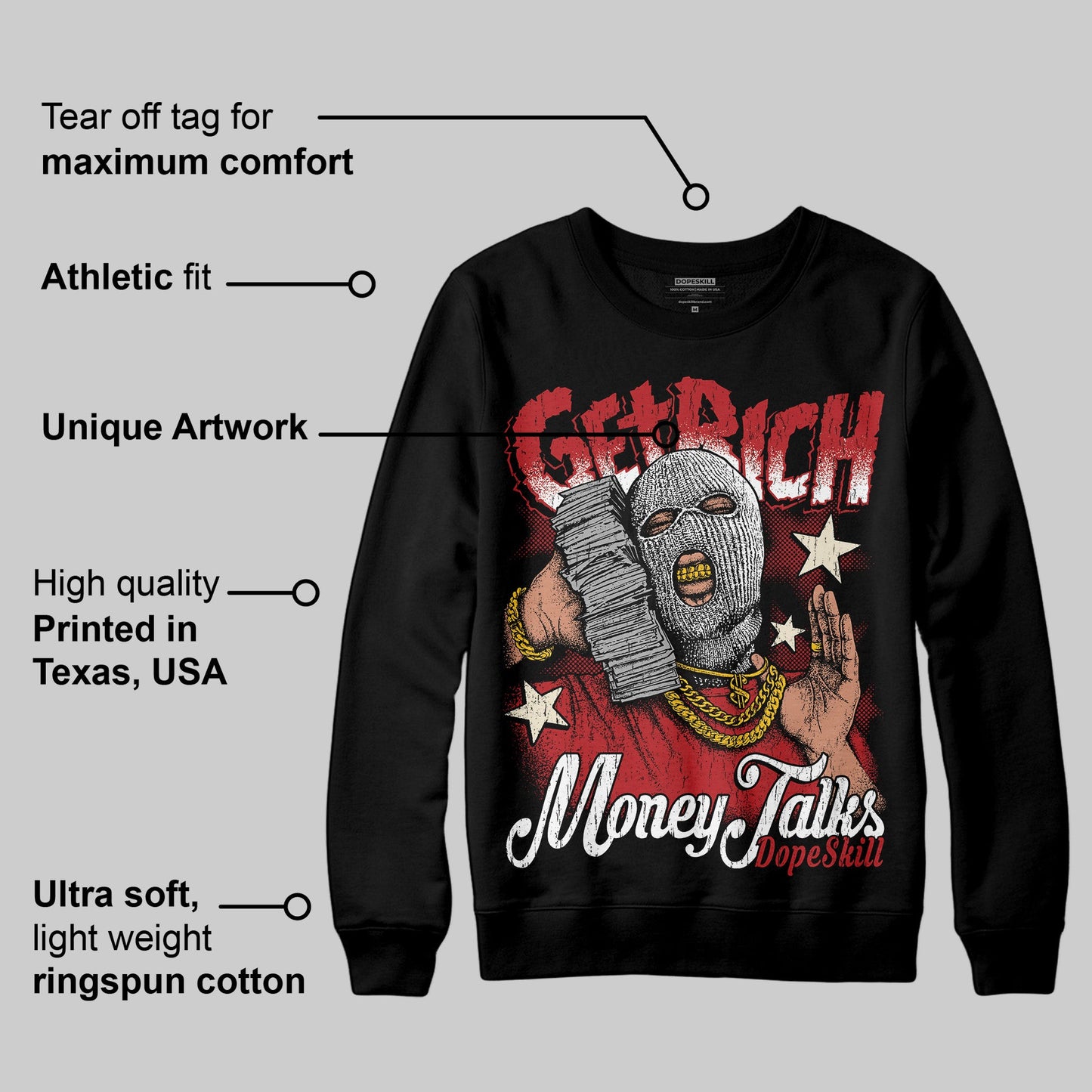 Black Toe Reimagined 1s DopeSkill Sweatshirt Get Rich Graphic