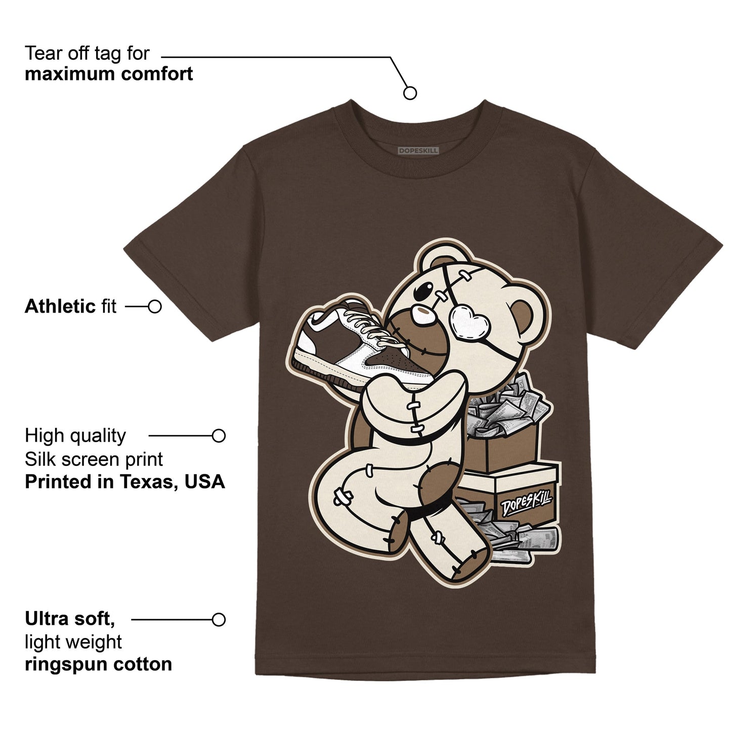 AJ 1 Low OG ‚ÄúReverse Mocha‚Äù DopeSkill Ridgerock T-shirt Bear Steals Sneaker Graphic