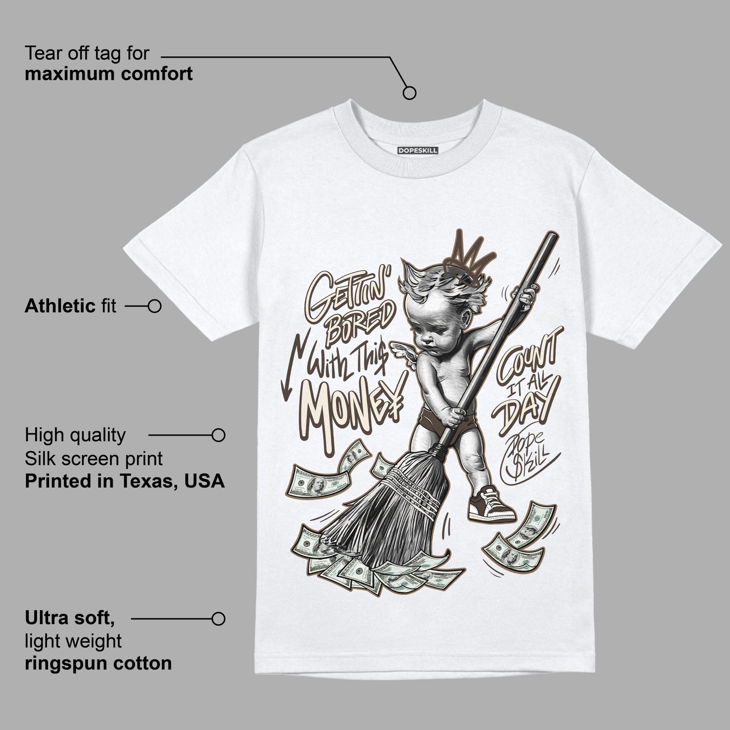 AJ 1 Low OG ‚ÄúReverse Mocha‚Äù DopeSkill T-Shirt Gettin Bored With This Money Graphic