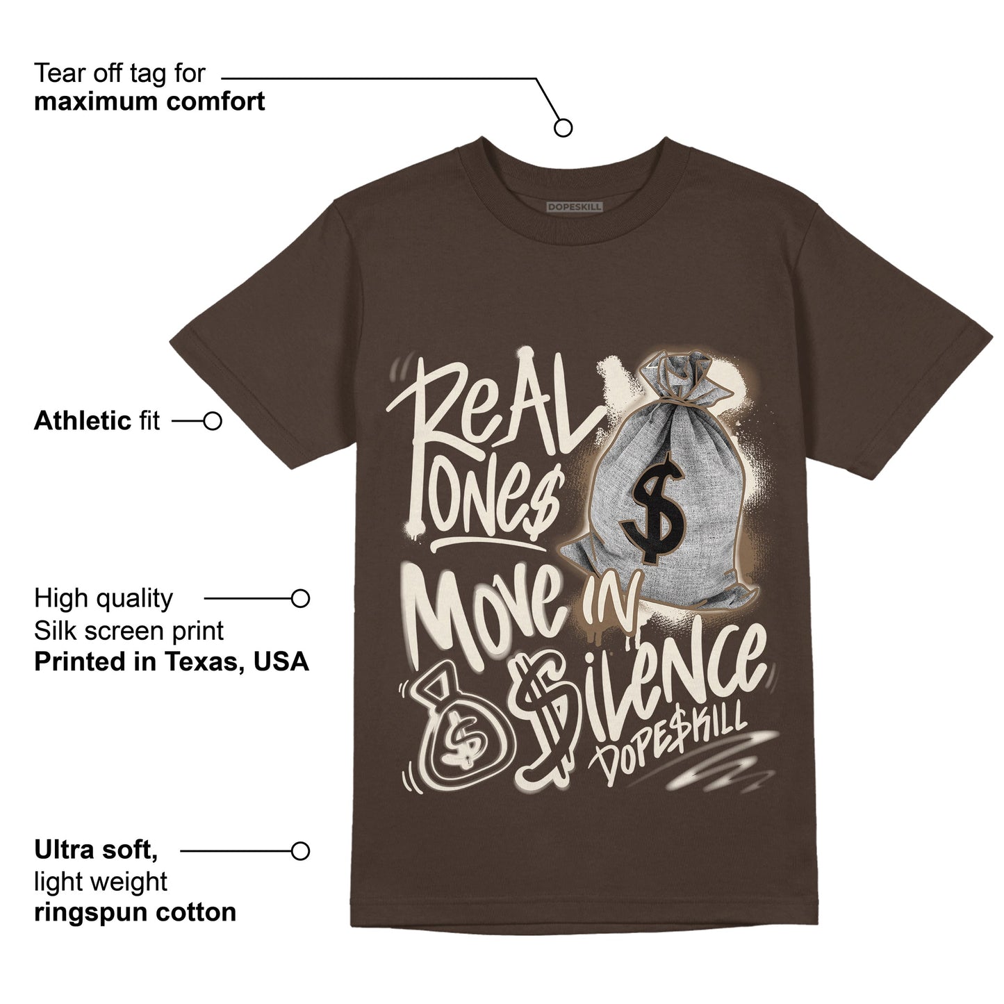 AJ 1 Low OG ‚ÄúReverse Mocha‚Äù DopeSkill Ridgerock T-shirt Real Ones Move In Silence Graphic