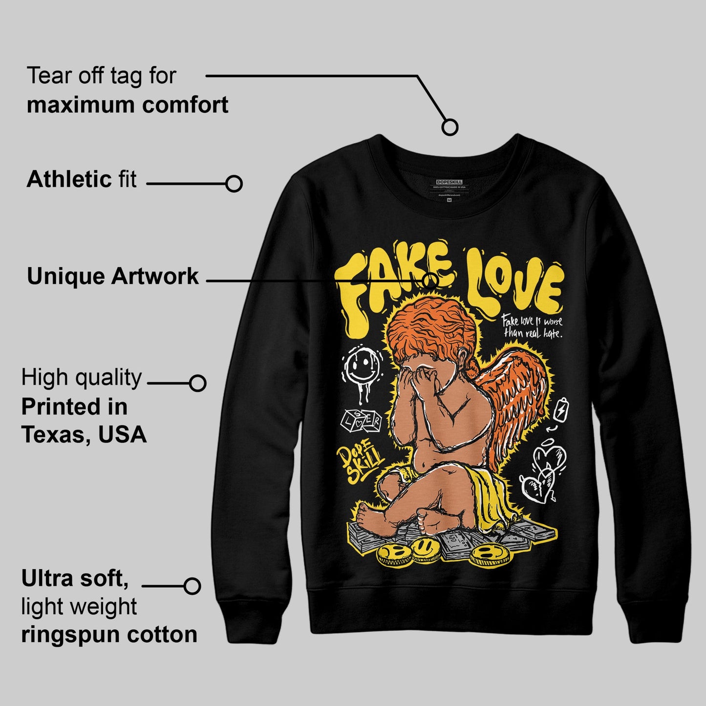 Black Tour Yellow AJ 4 Thunder DopeSkill Sweatshirt False Love Graphic