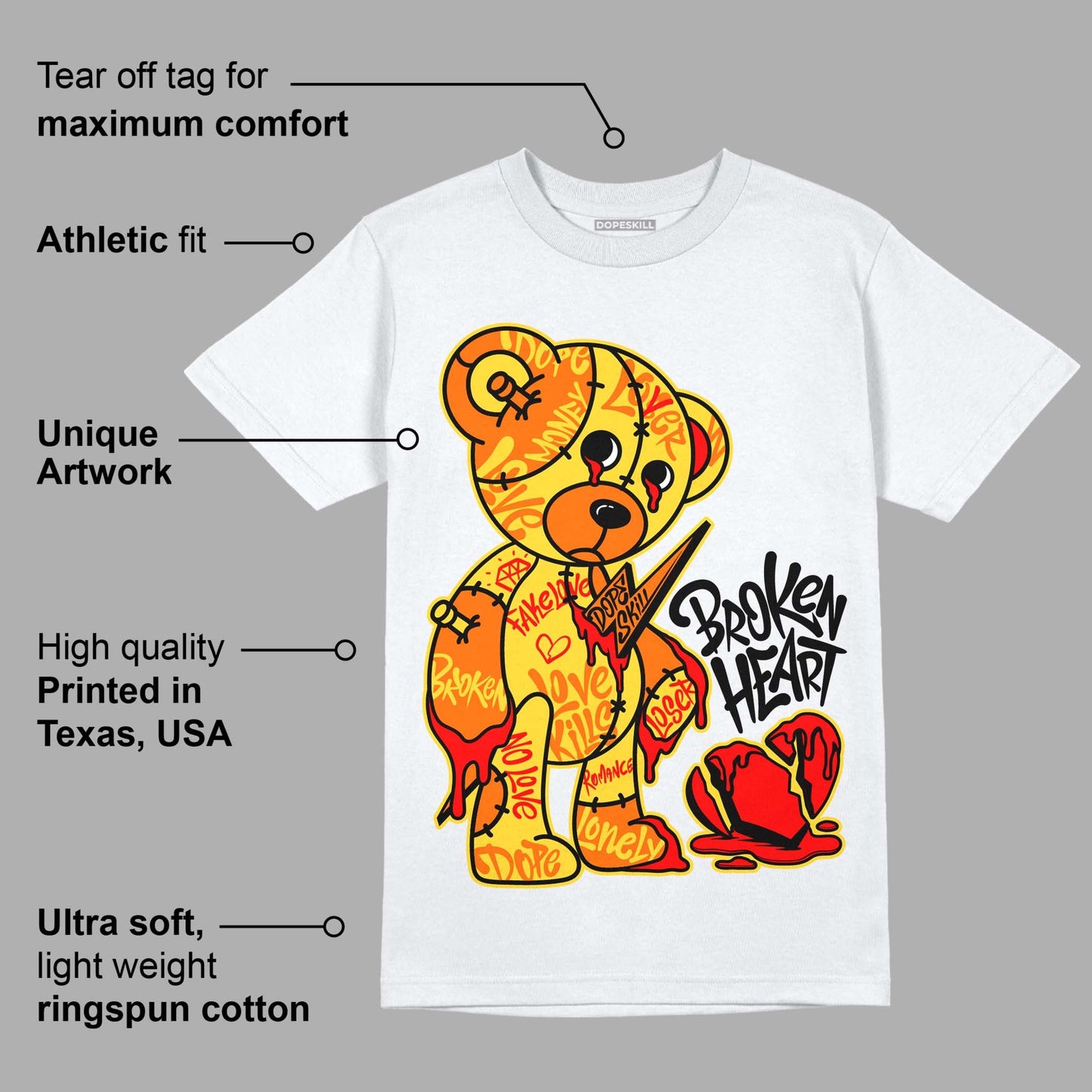 Black Tour Yellow AJ 4 Thunder DopeSkill T-Shirt Broken Heart Graphic