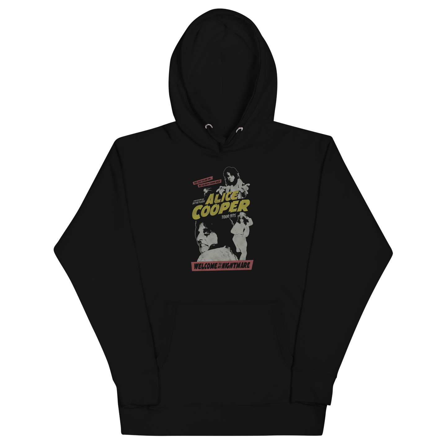 Alice Cooper 1975 Tour Vintage Mens Hoodie Black