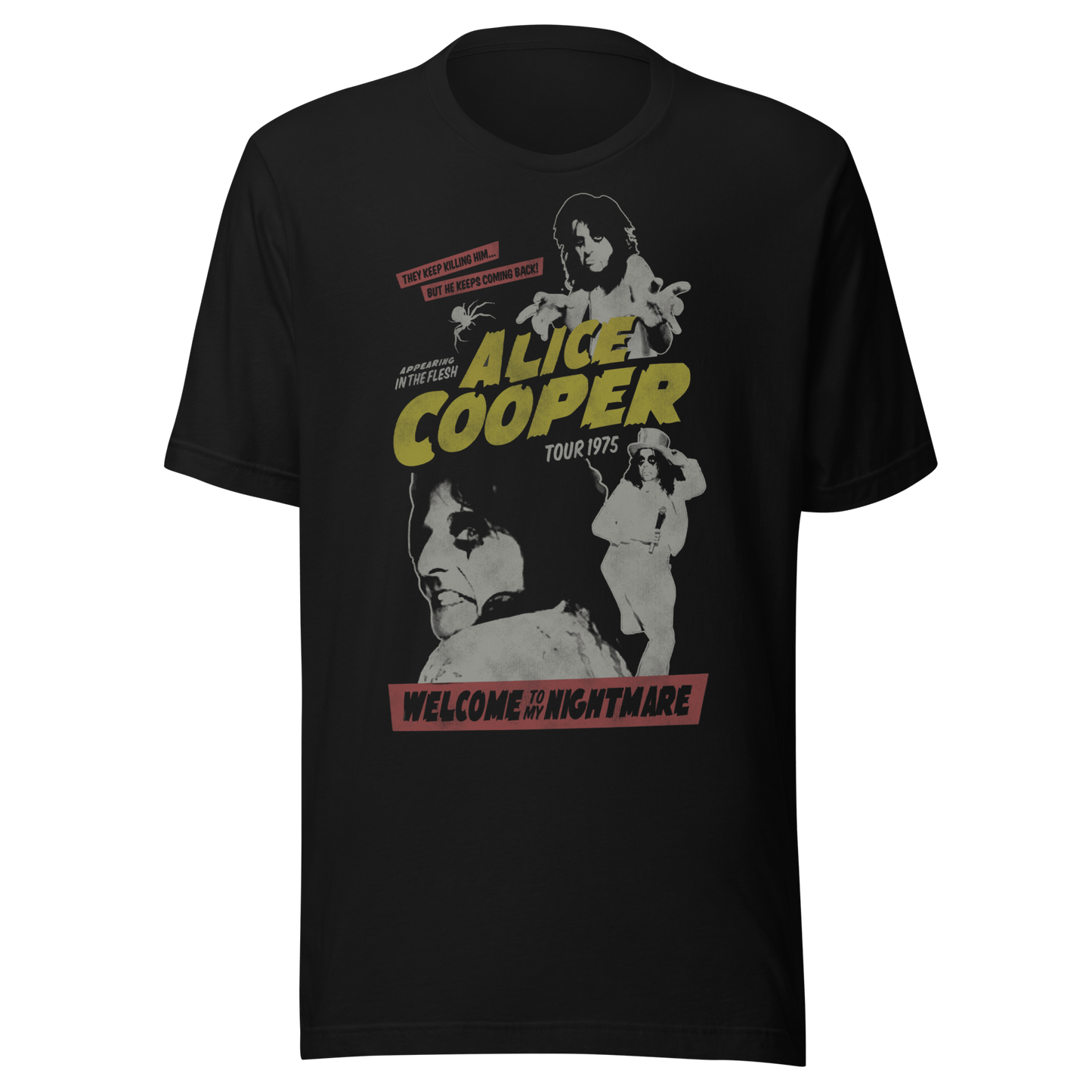 Alice Cooper 1975 Tour Vintage Mens T Shirt Black