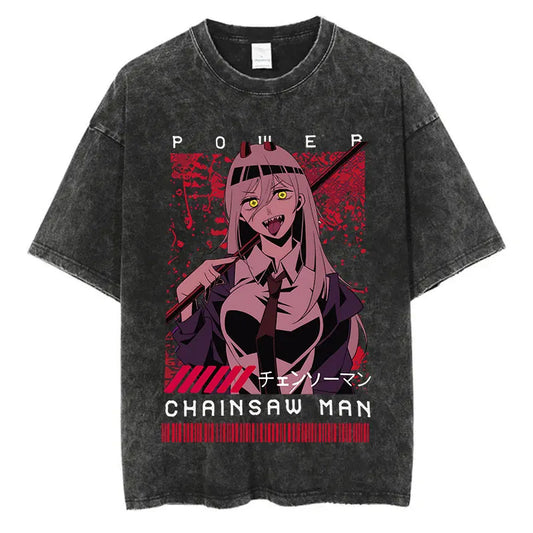 Chainsaw Man Power Shirt Vintage Style Anime Graphic Tee Style001