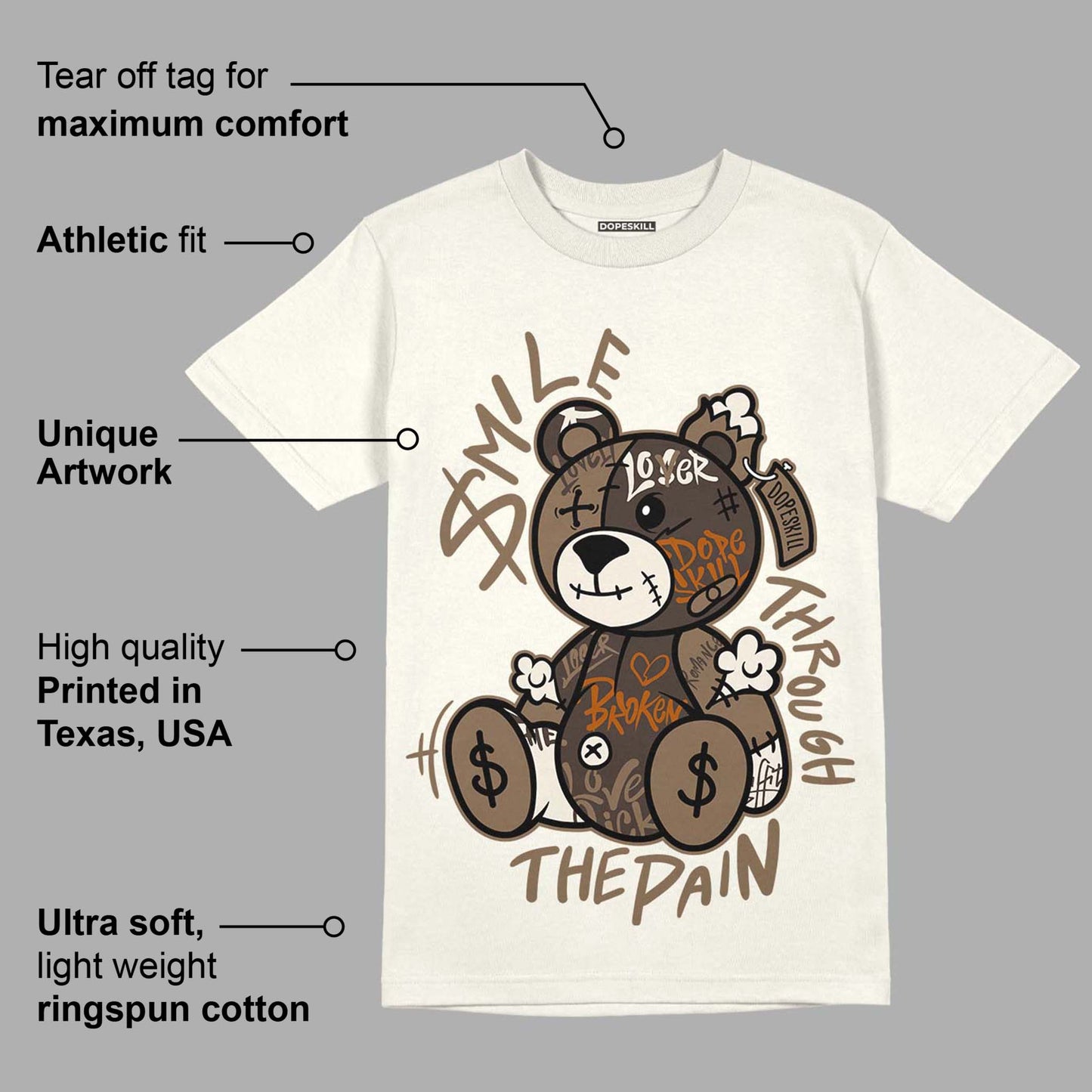 AJ 1 Low OG ‚ÄúReverse Mocha‚Äù DopeSkill Sail T-shirt Smile Through The Pain Graphic
