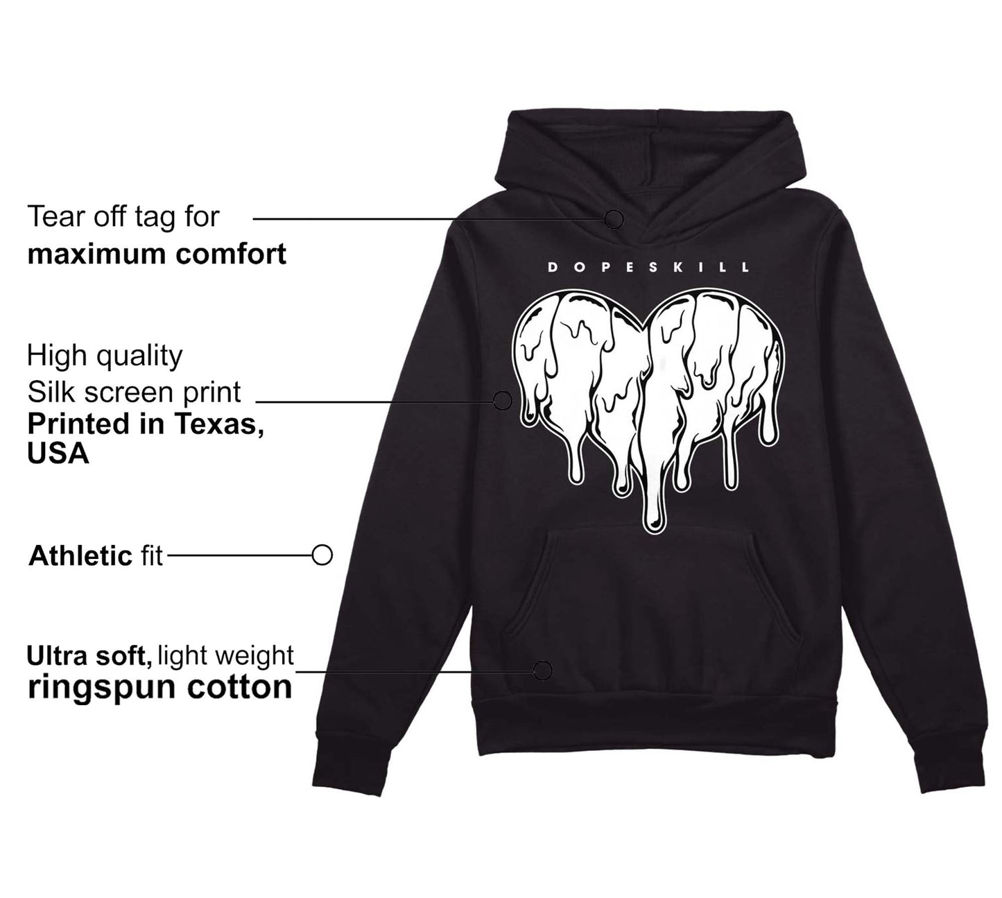 85 Black White 1s DopeSkill Hoodie Sweatshirt Slime Drip Heart Graphic