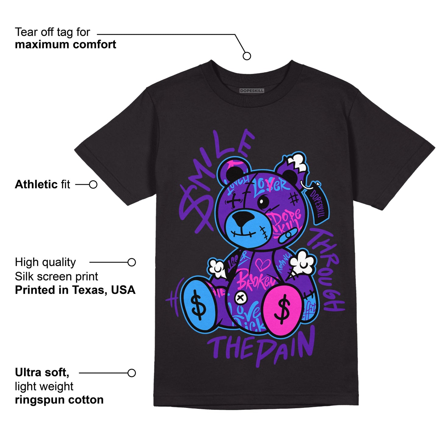 AJ 13 Court Purple DopeSkill T-Shirt Smile Through The Pain Graphic
