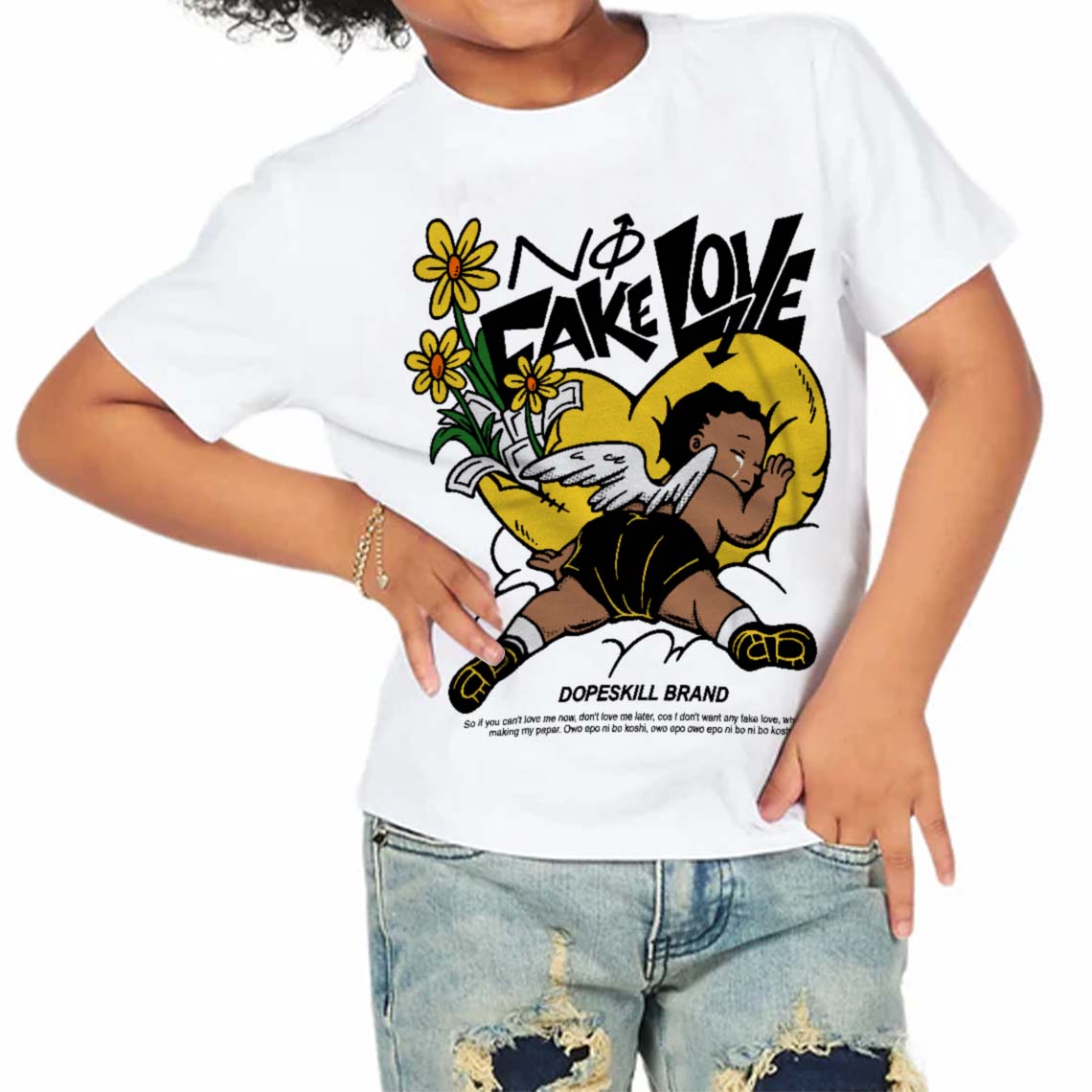 Black Tour Yellow AJ 4 Thunder DopeSkill Toddler Kids T-shirt No Fake Love Graphic