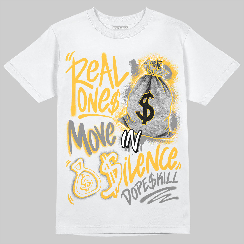9060 Varsity Gold DopeSkill T-Shirt Real Ones Move In Silence Graphic